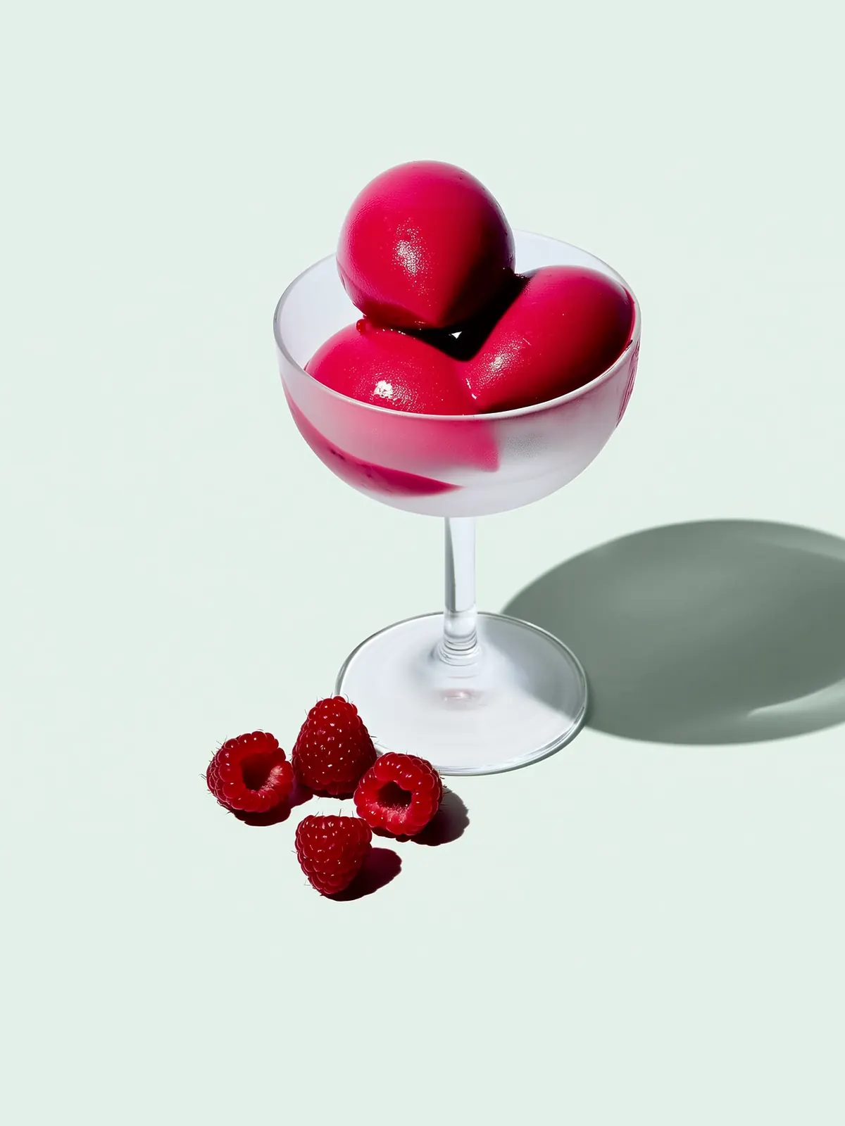Sorbet framboos in een berijpte glazen coupe