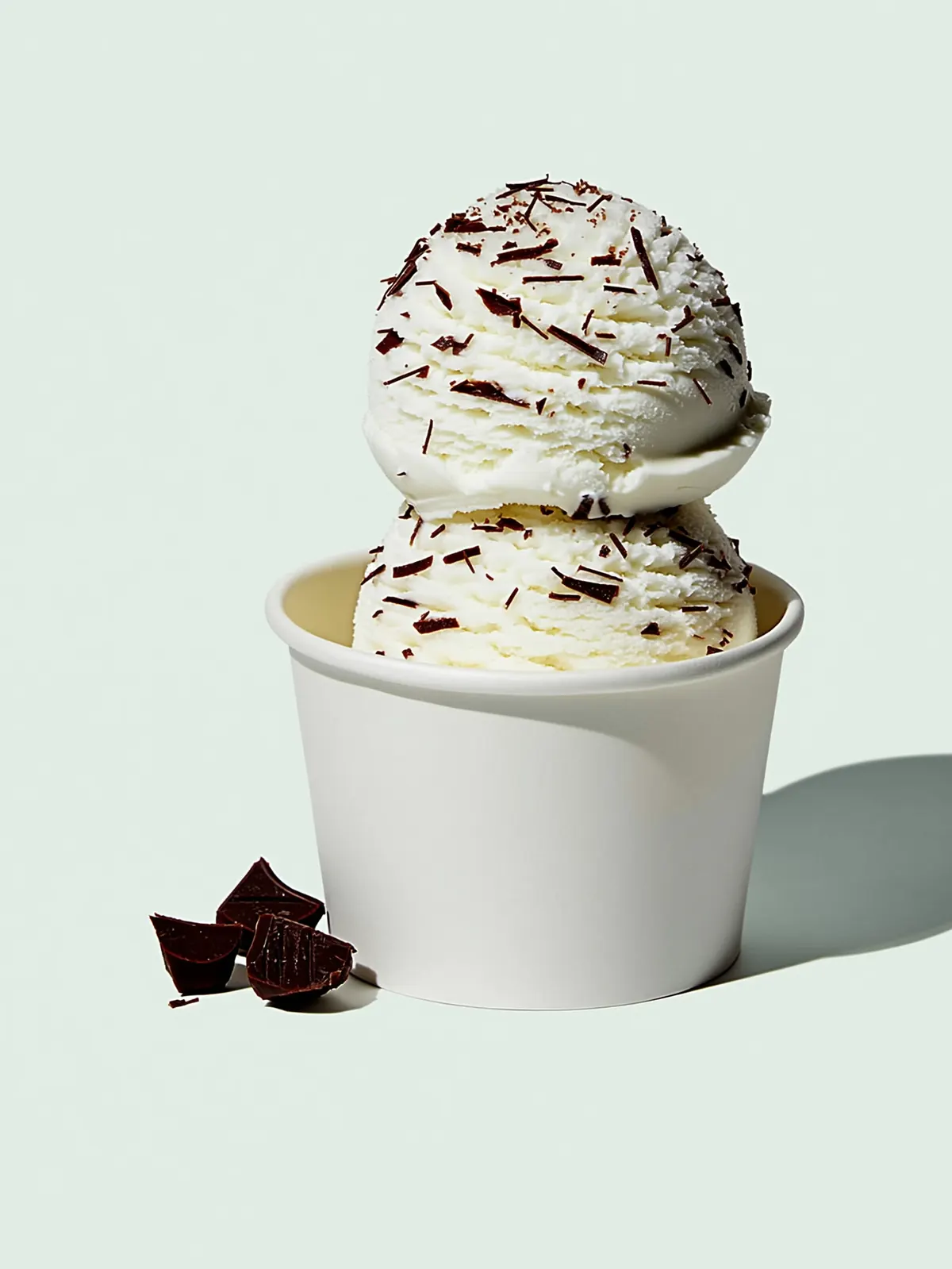 Stracciatella: twee bollen roomijs in een witte beker